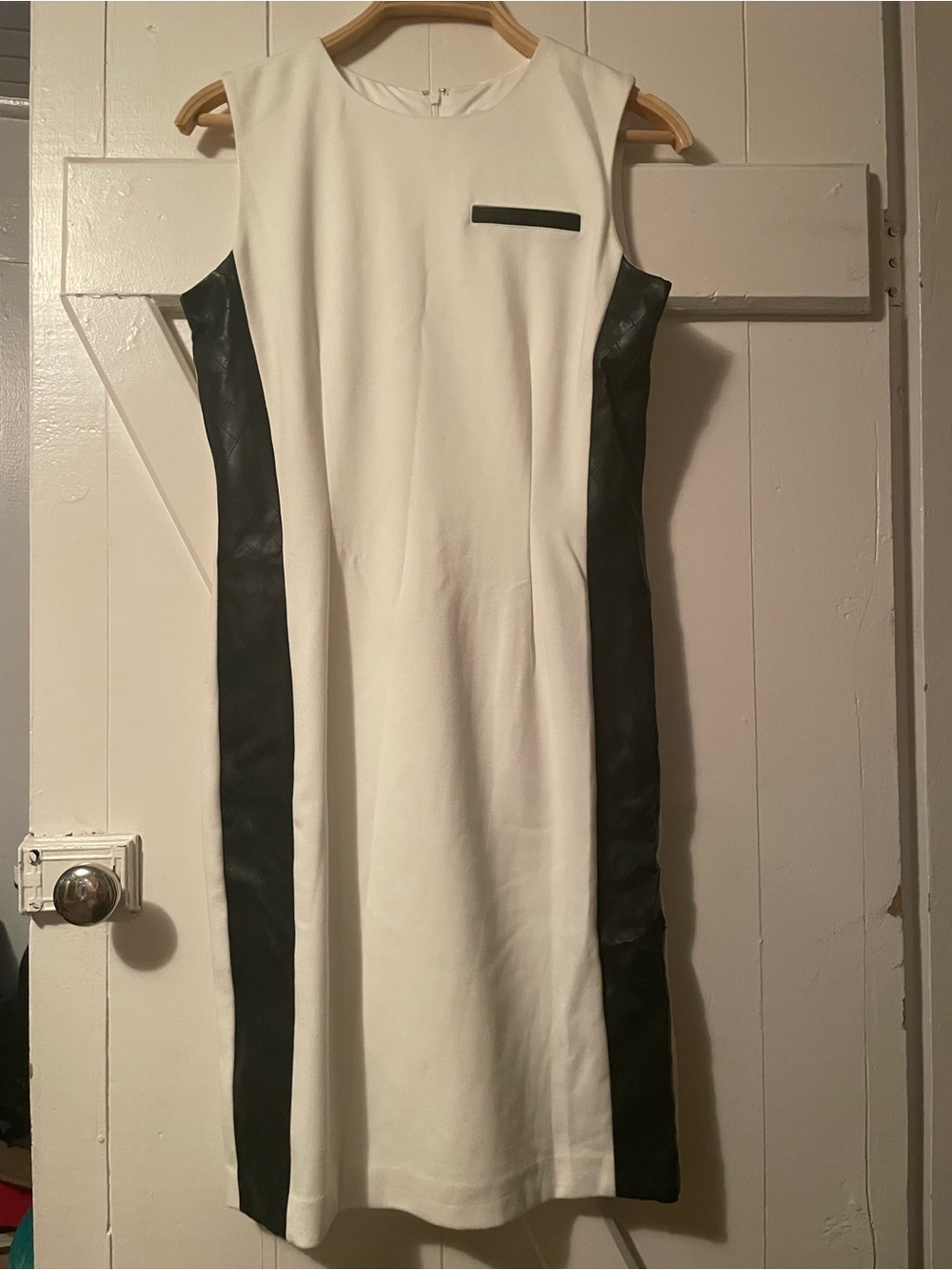 Calvin Klein Faux Leather Sides White Sheath Dress